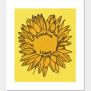 Positive Vibes Sunflower Line Drawing Posters and Art